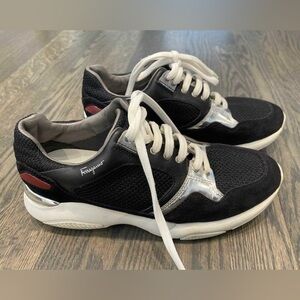 Last Chance - FERRAGAMO Black Lisbona Suede Leather Sneakers